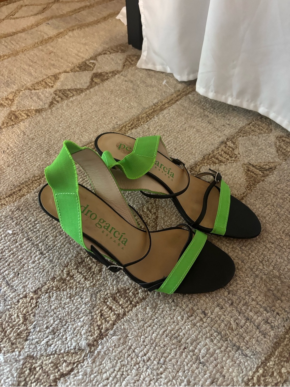 Pedro Garcia Lime Green and Black Slingback Sandals